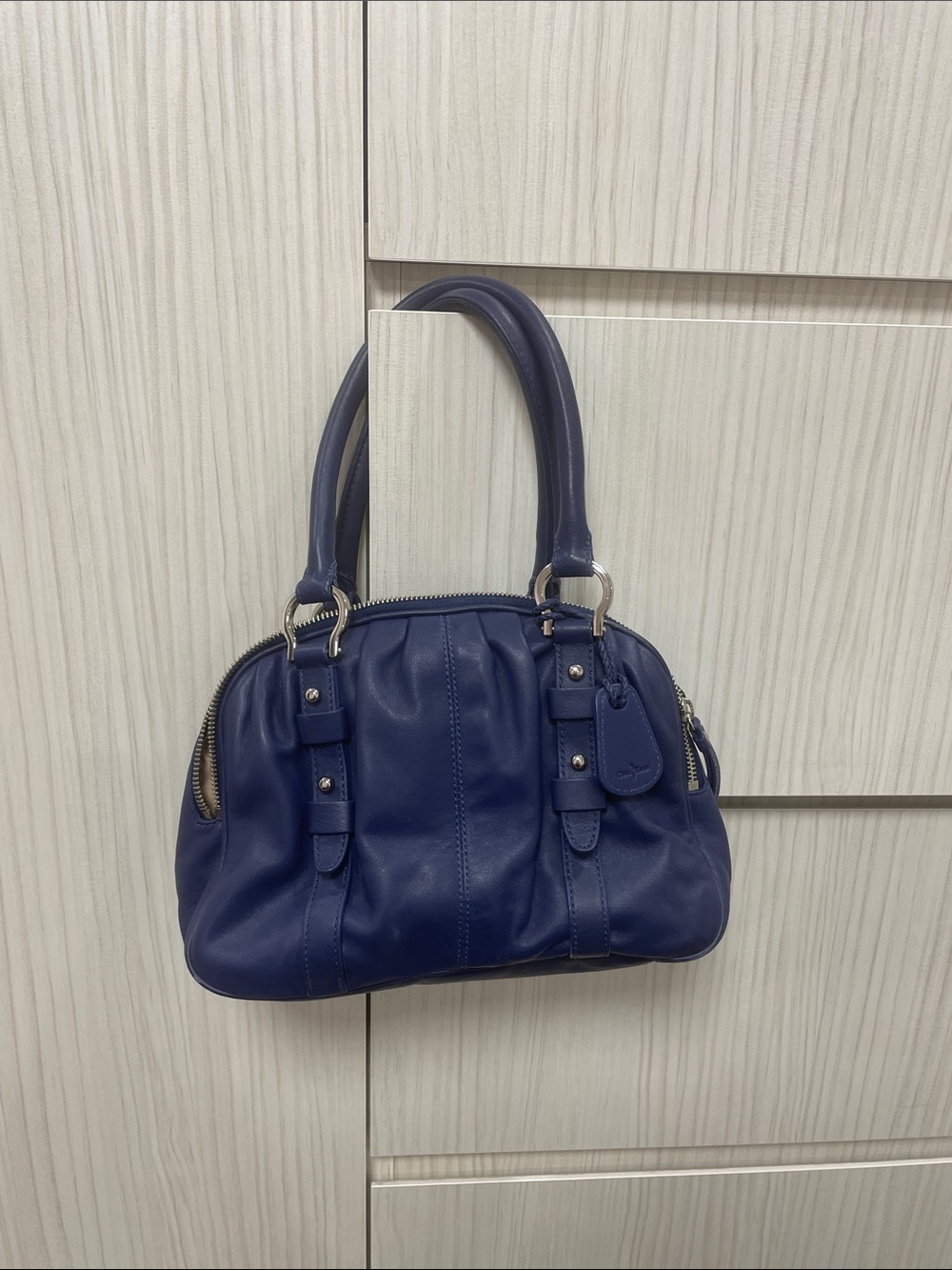 Cole Haan Navy Leather Satchel with Double Handles